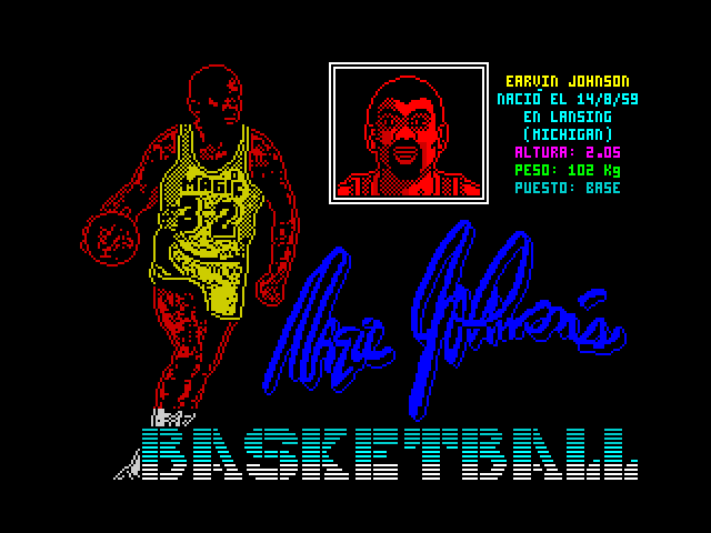 Magic Johnson's Basketball title screen for ZX Spectrum